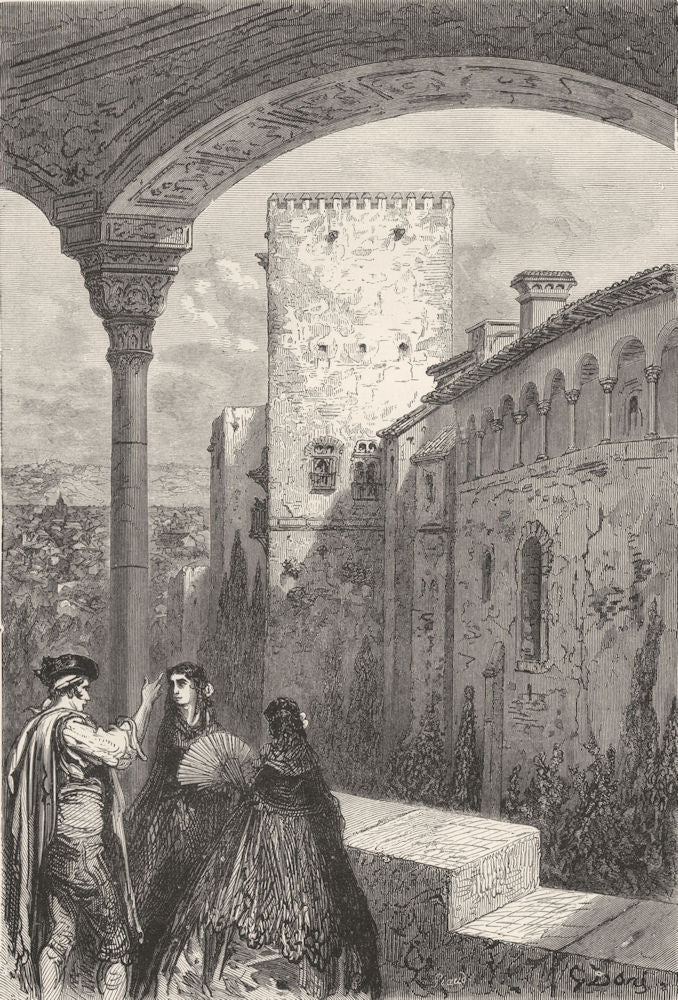 SPAIN. The tower of Comares 1881 old antique vintage print picture